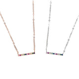Rainbow Bar Necklace Rose Silver 925 Sterling Silver Minimalist Delicate Jewelry