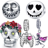 Skull Beads Charms 925 Sterling Silver Halloween Jewelry