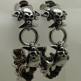 Skull Cross Sword Leather Stainless Steel Bracelet