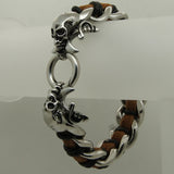 Skull Cross Sword Leather Stainless Steel Bracelet