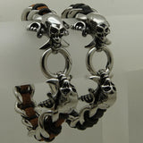 Skull Cross Sword Leather Stainless Steel Bracelet