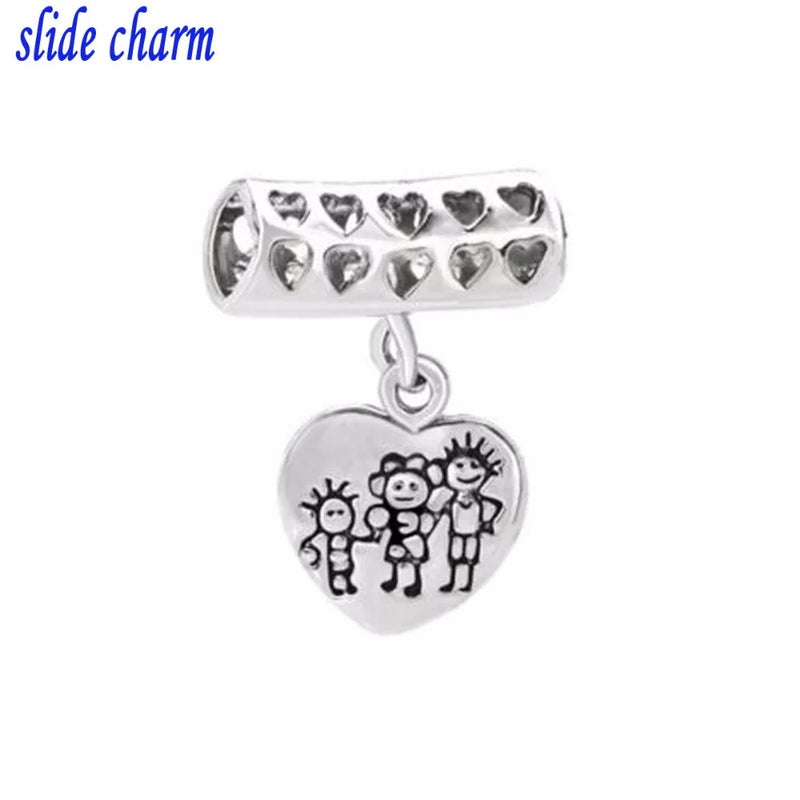 Happy Family Life Dangle Heart Charm Bracelet Love European Bead