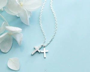 Sterling Silver Double Cross Religion Pendant Necklace GTLX1829