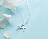 Sterling Silver Double Cross Religion Pendant Necklace GTLX1829