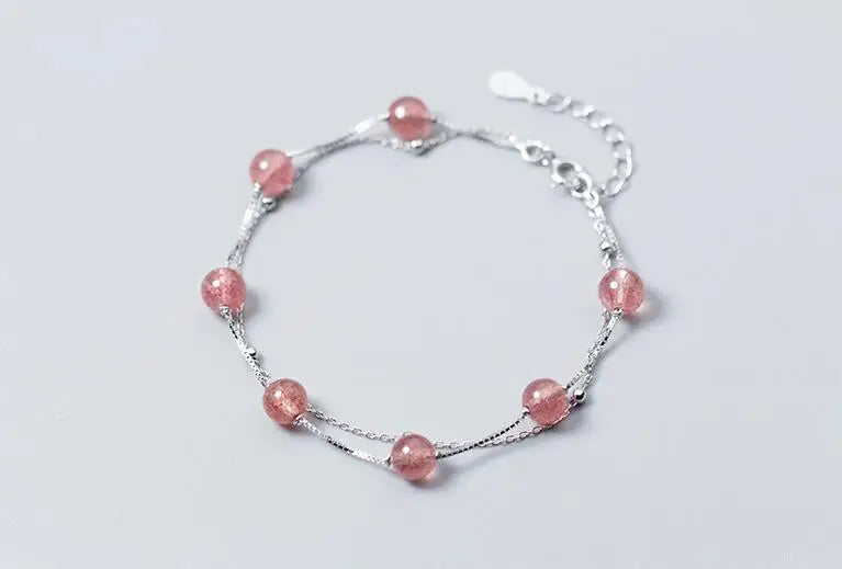 Natural Rose Quartz Stone Double Rows Chain Bracelet