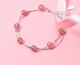 Natural Rose Quartz Stone Double Rows Chain Bracelet
