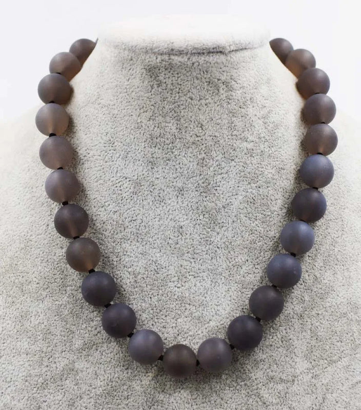Smoky Quartz Round Bead Necklace 18 inch Natural Stone Jewelry