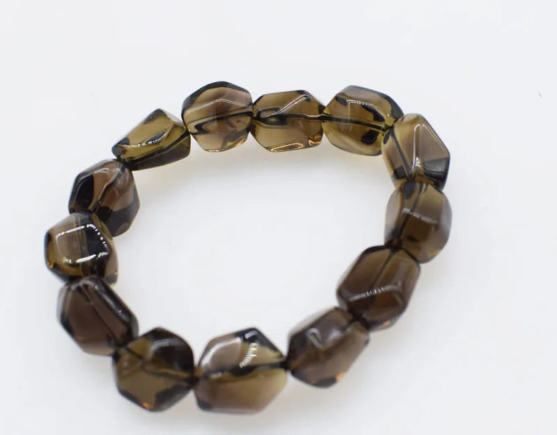 Smoky Quartz & White Crystal Baroque Faceted Bracelet 7.5" Nature AA