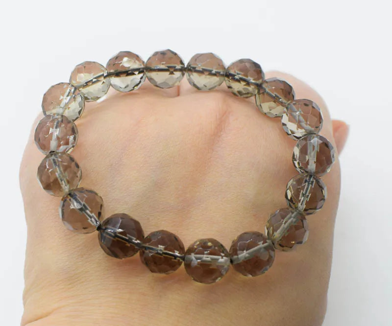 Smoky Quartz Faceted Round 10mm Bracelet 7.5inch