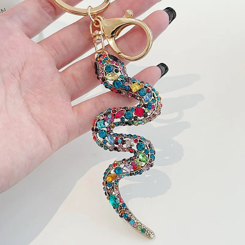 Rhinestone Snake Keychain Bag Charms Car Souvenirs Metal Keychain