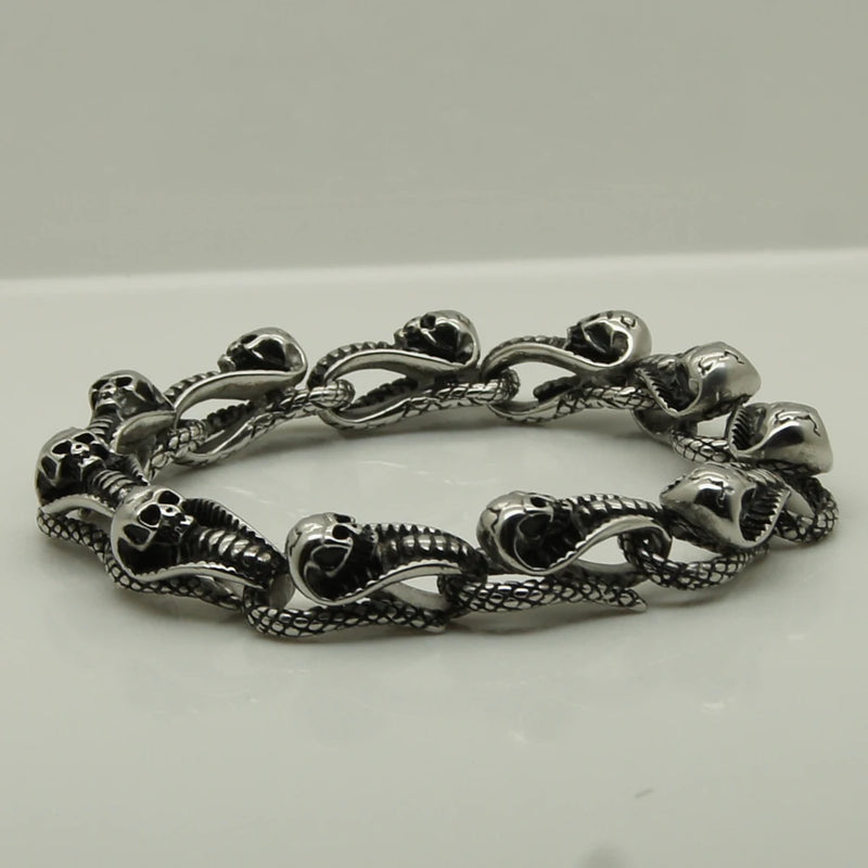 Snake & Skull Design Stainless Steel Chain Bracelet Men's Jewelry