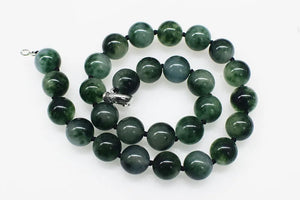 Green Jade Round 14mm Necklace 17-inch Nature Woman Beads