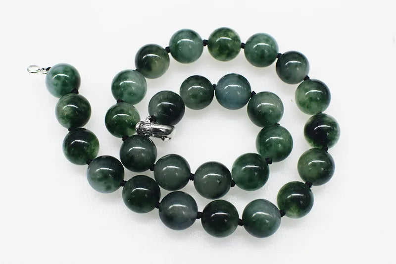 Green Jade Round 14mm Necklace 17-inch Nature Woman Beads