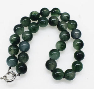 Green Jade Round 14mm Necklace 17-inch Nature Woman Beads