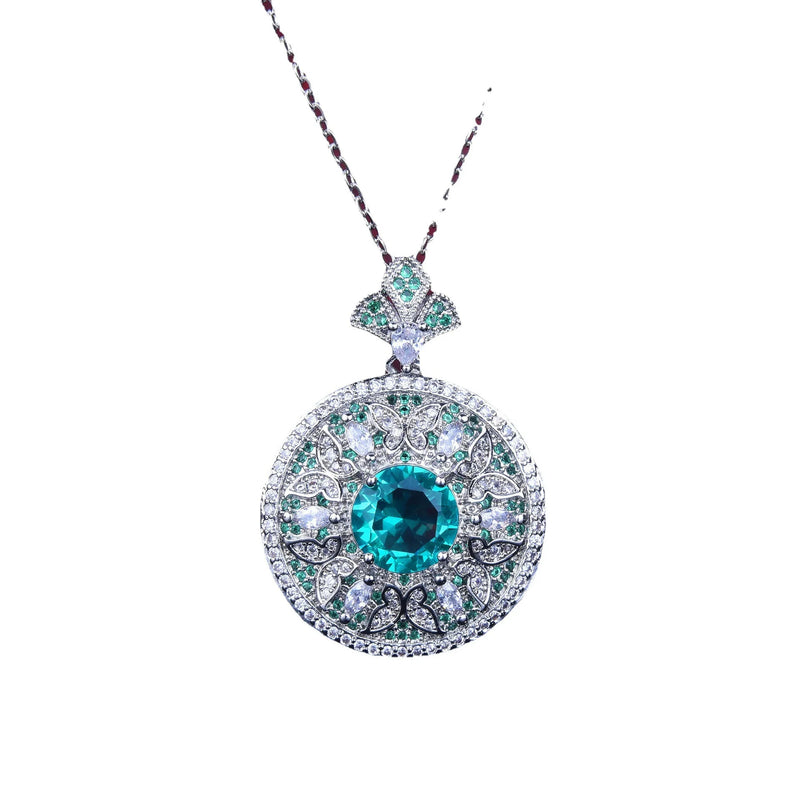 925 Silver Green Emerald Necklace Pendant for Women