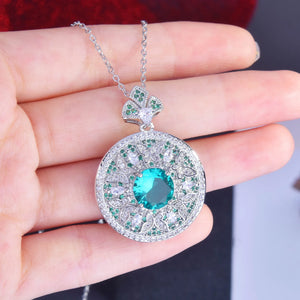 925 Silver Green Emerald Necklace Pendant for Women