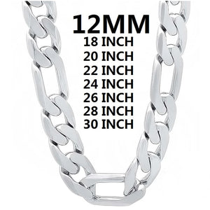 925 Silver Men's Cuban Chain Necklace 12MM 18-30 inch Wedding Jewelry