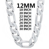 925 Silver Men's Cuban Chain Necklace 12MM 18-30 inch Wedding Jewelry