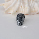 925 Sterling Silver Skull Charm Bead, Gun Silver Spacer Loose Bead