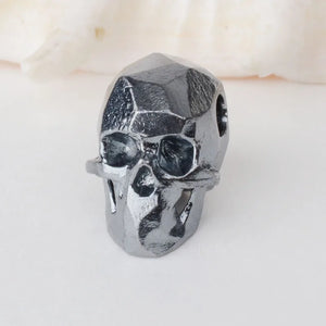 925 Sterling Silver Skull Charm Bead, Gun Silver Spacer Loose Bead