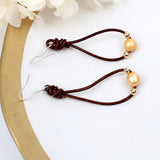 925 Silver Hook Leather Peacock Pearl Earrings
