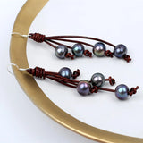 925 Silver Hook Leather Peacock Pearl Earrings