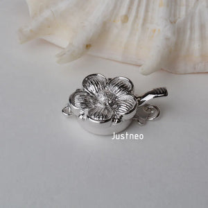 925 Sterling Silver Flower Blossom Clasp Rhodium Finish Necklace Buckle