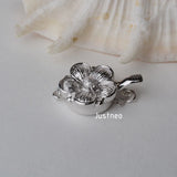 925 Sterling Silver Flower Blossom Clasp Rhodium Finish Necklace Buckle