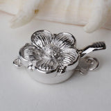 925 Sterling Silver Flower Blossom Clasp Rhodium Finish Necklace Buckle
