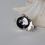 925 Sterling Silver Flower Blossom Clasp Rhodium Finish Necklace Buckle
