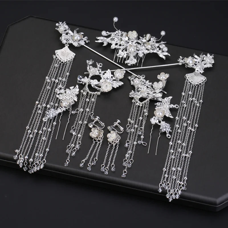 Chinese Hair Accessories Set Tassel Headpiece for Women Wedding Hair Jewelry