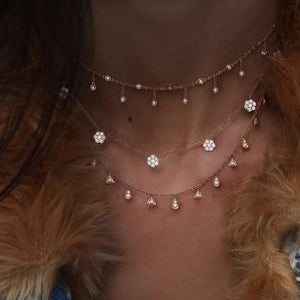 925 Silver Daisy Flower Charm Link Chain Choker Necklace