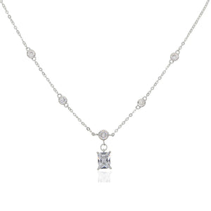 Square CZ Necklace 925 Silver Austrian Crystal Bead Sweater Chain for Women