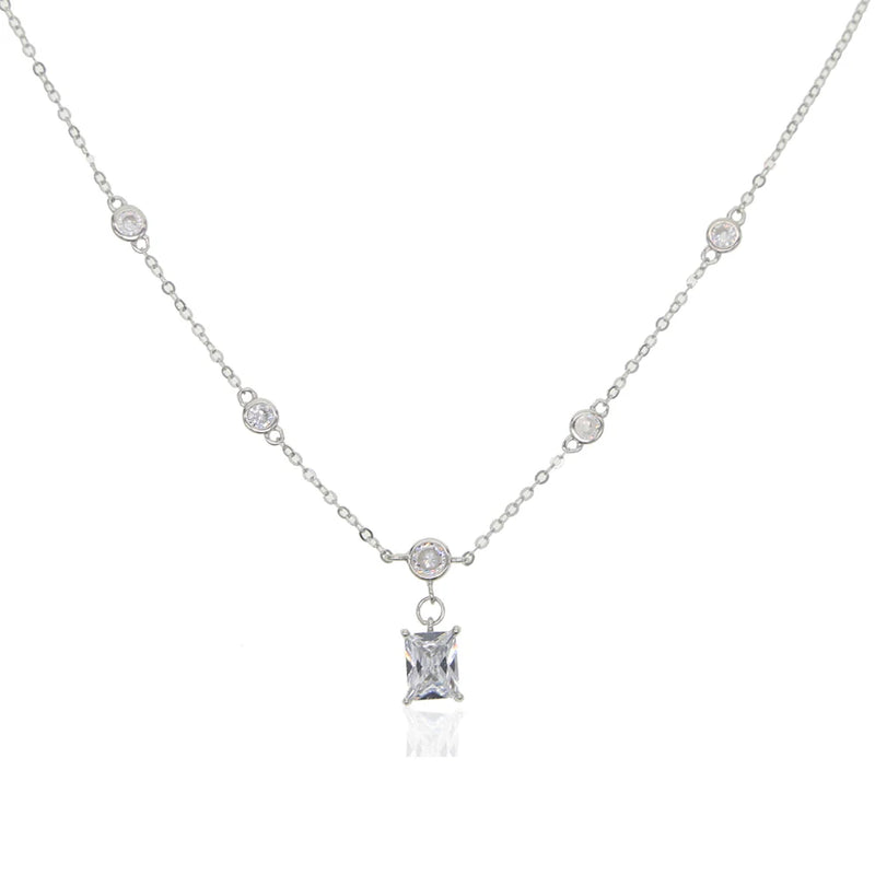 Square CZ Necklace 925 Silver Austrian Crystal Bead Sweater Chain for Women