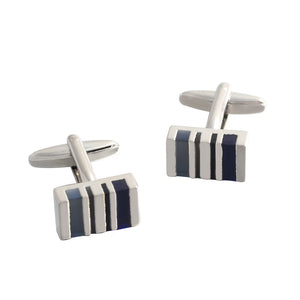 Square Stripes Pearl Cufflinks - Silver Plated