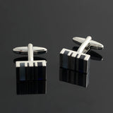 Square Stripes Pearl Cufflinks - Silver Plated