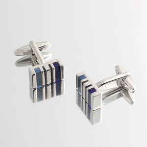 Square Stripes Pearl Cufflinks - Silver Plated