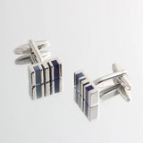 Square Stripes Pearl Cufflinks - Silver Plated