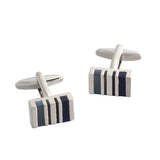 Square Stripes Pearl Cufflinks - Silver Plated