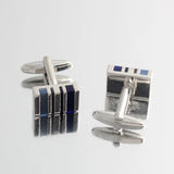 Square Stripes Pearl Cufflinks - Silver Plated