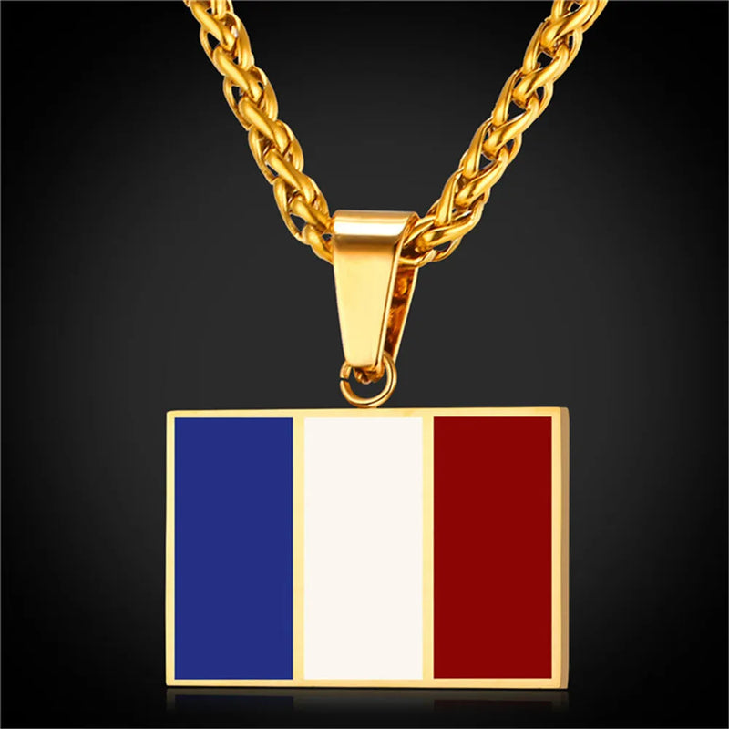 Stainless Steel French Flag Necklace Women Men Jewelry