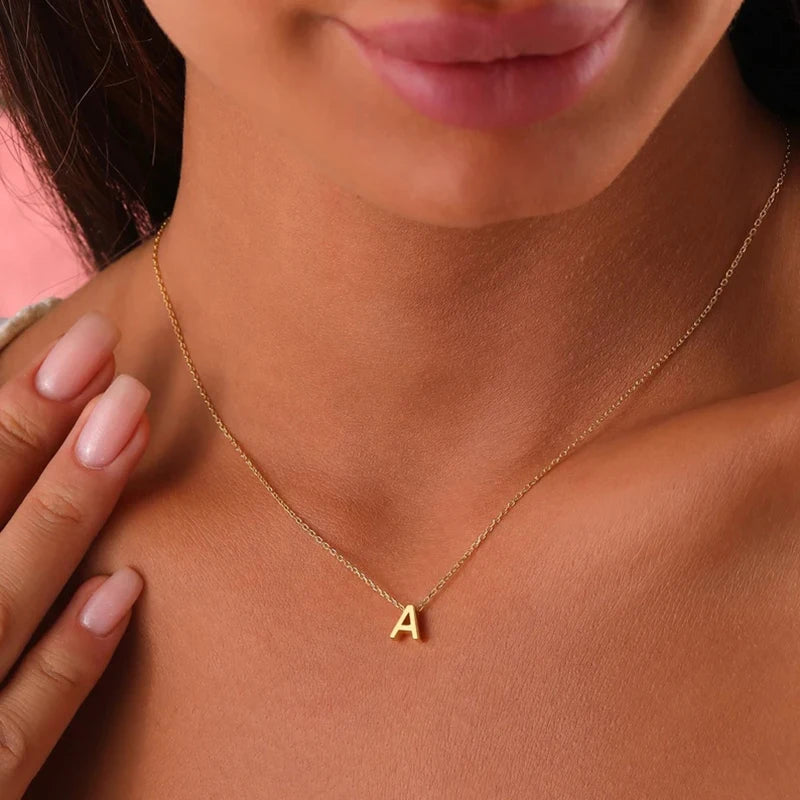 Stainless Steel Initial Necklace Cut Letters Name Choker Pendant