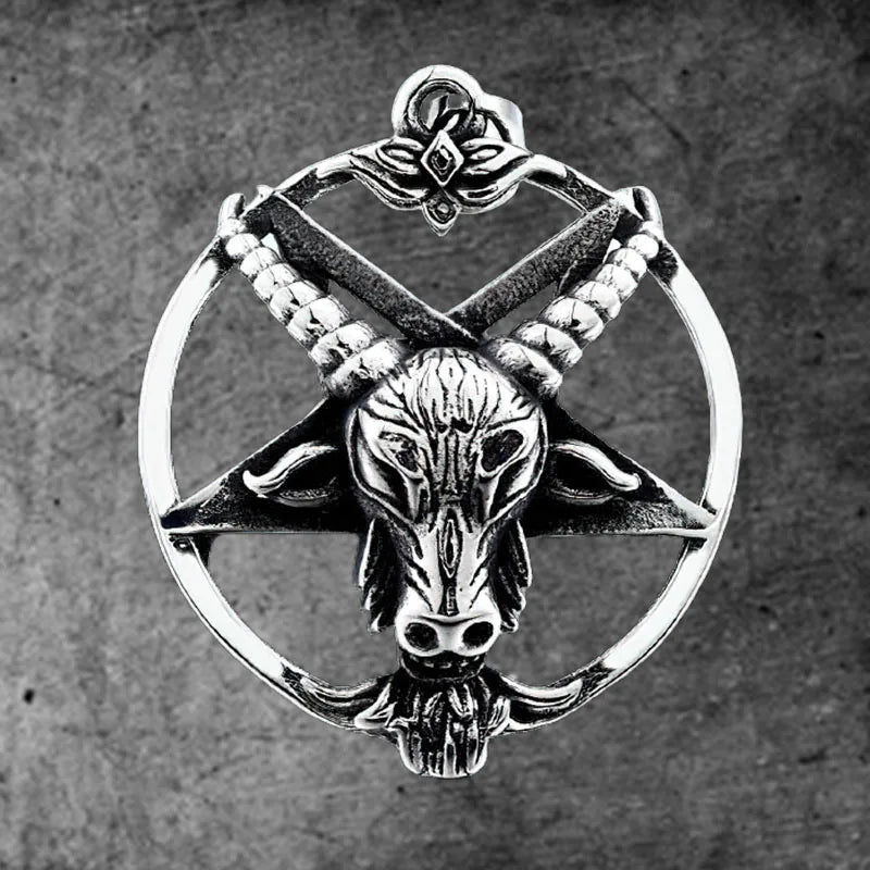 Stainless Steel Pentagram Pan God Skull Goat Head Pendant