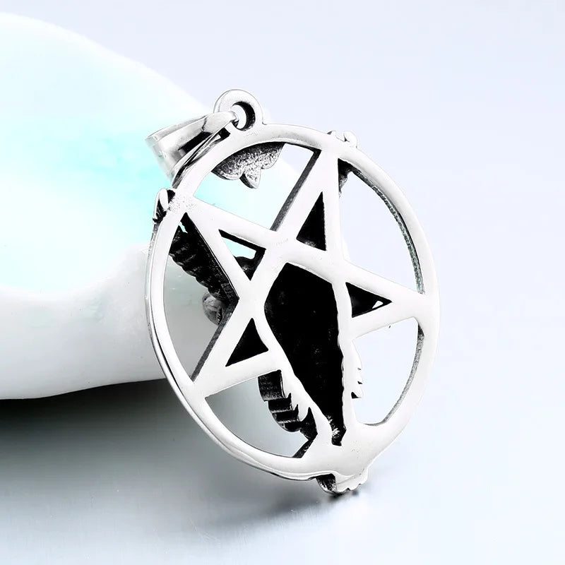 Stainless Steel Pentagram Pan God Skull Goat Head Pendant