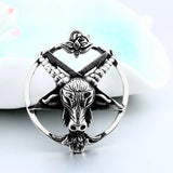 Stainless Steel Pentagram Pan God Skull Goat Head Pendant