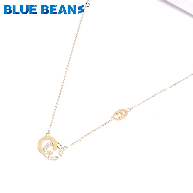 Stainless Steel Rose Letter Necklace Women Choker Long Chain
