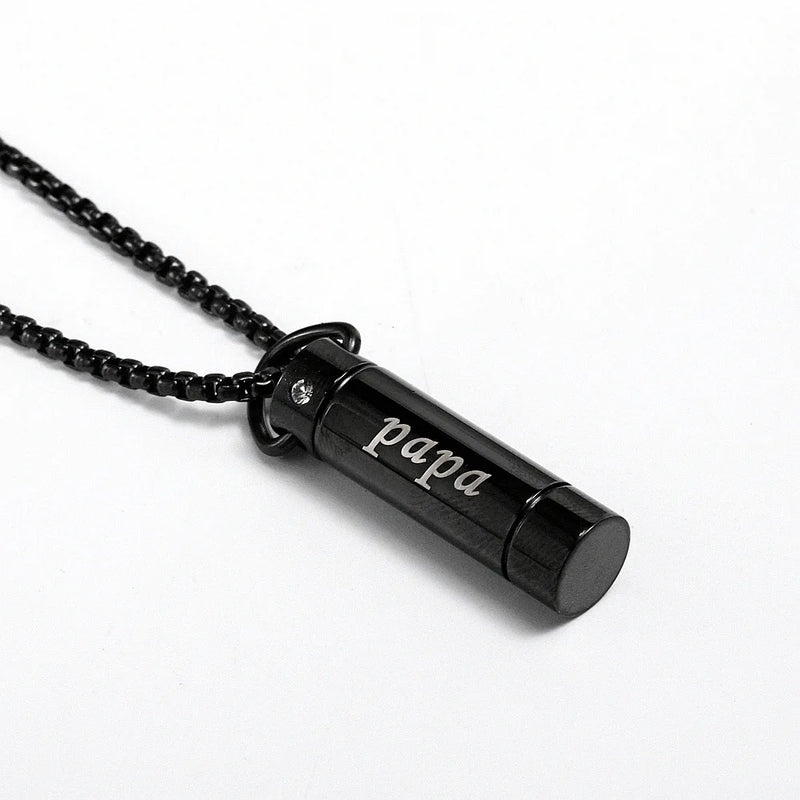 Stainless Steel Cylinder Ashes Urn Pendant Necklace Charm