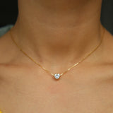 Delicate Single Stone Necklace 5mm Bezel Box Chain Girl Jewelry