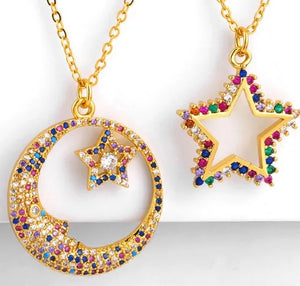 Multicolor Micro Pave CZ Necklace Copper Snake Chain Pendant