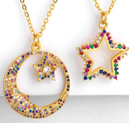 Multicolor Micro Pave CZ Necklace Copper Snake Chain Pendant